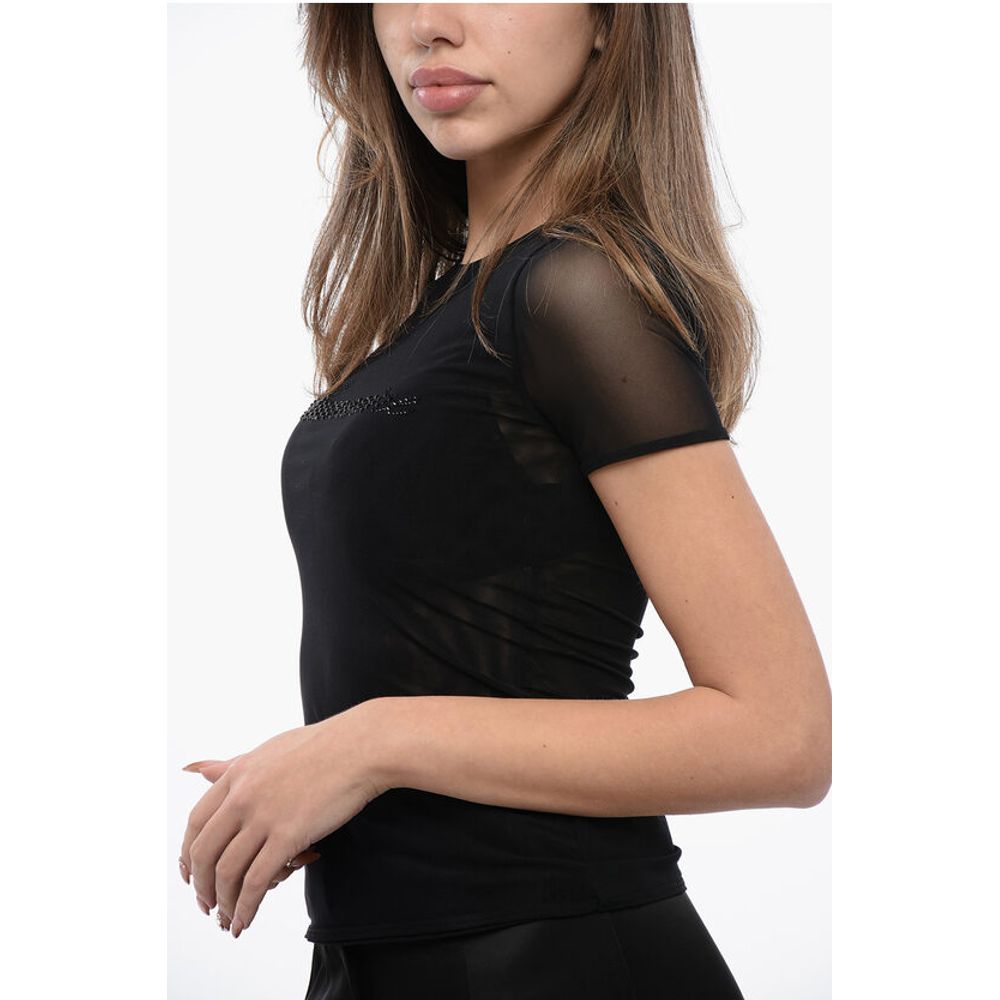 Blumarine Tulle T-Shirt with Rhinestone Logo