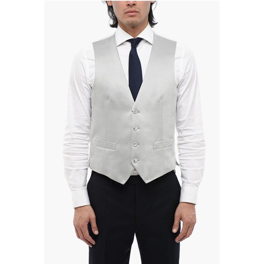 Corneliani CC COLLECTION Two-Tone Wool Blend Waistcoat with Martingale