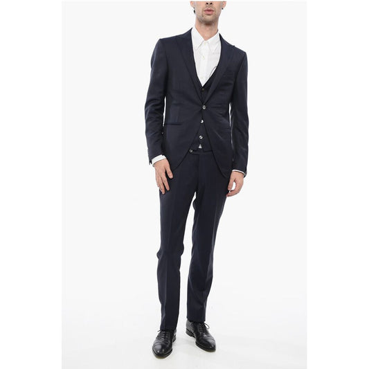 Corneliani Virgin Wool and Silk Peak Lapel 3 Piece Waistcoat Suit