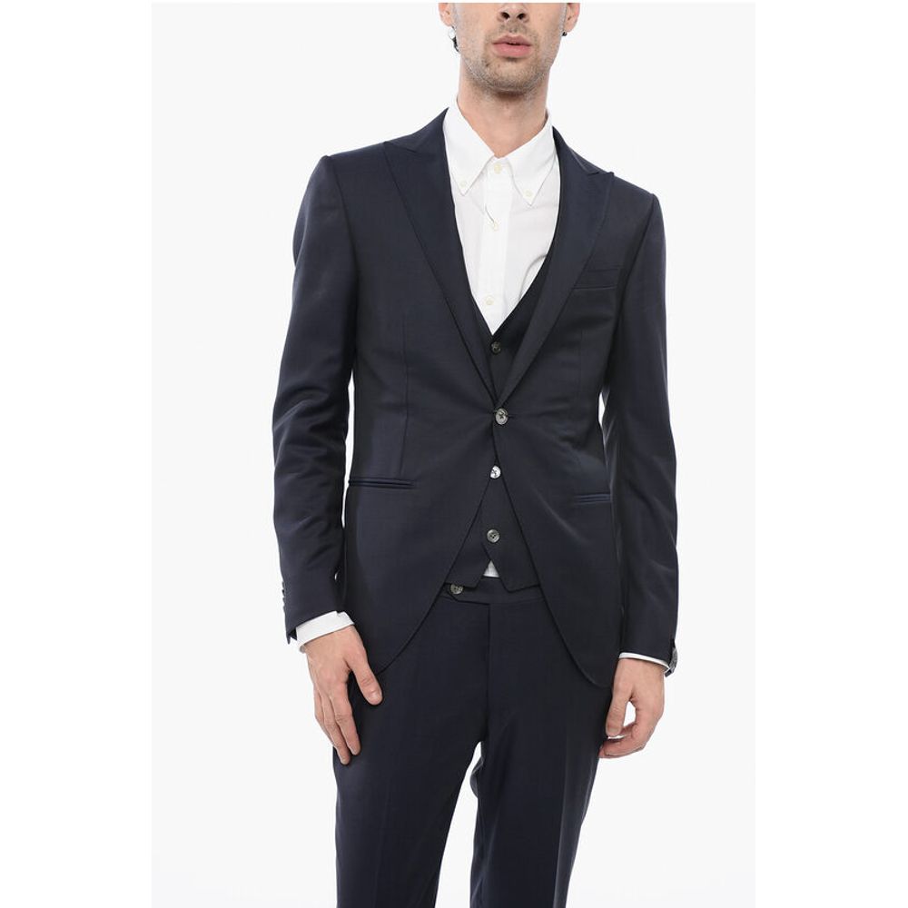 Corneliani Virgin Wool and Silk Peak Lapel 3 Piece Waistcoat Suit