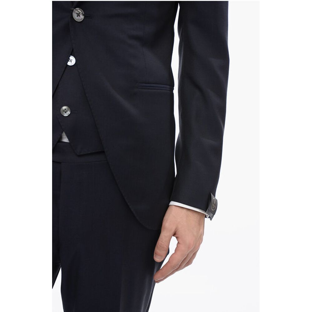 Corneliani Virgin Wool and Silk Peak Lapel 3 Piece Waistcoat Suit