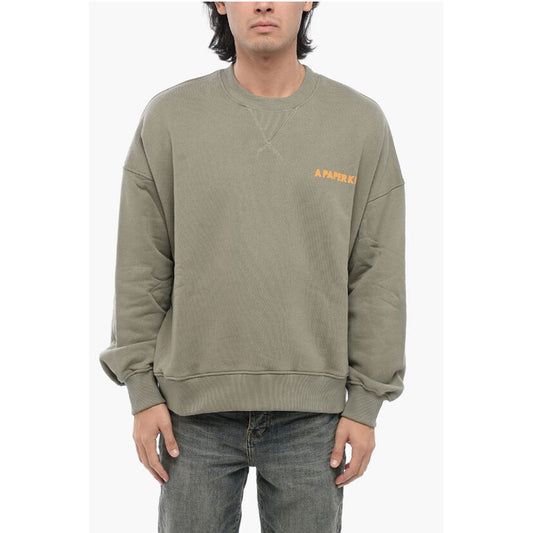 A Paper Kid Brushed Cotton Crew-neck Sweatshirt with Printed Logo