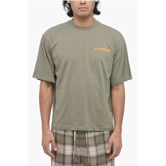 A Paper Kid Solid Color Crew-neck T-Shirt with Printed Logo