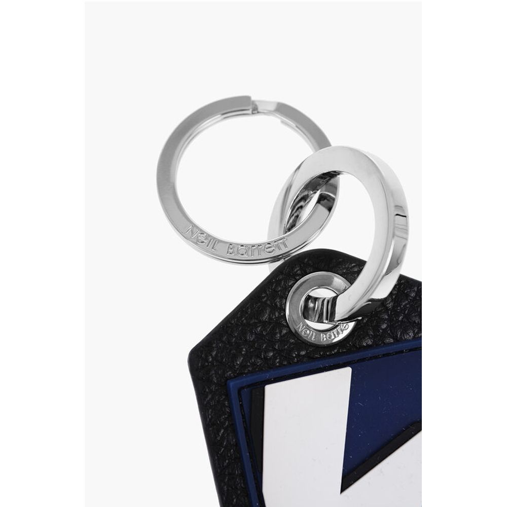 Neil Barrett Keyring with Textured Leather Pendant and Thunderbolt Detail