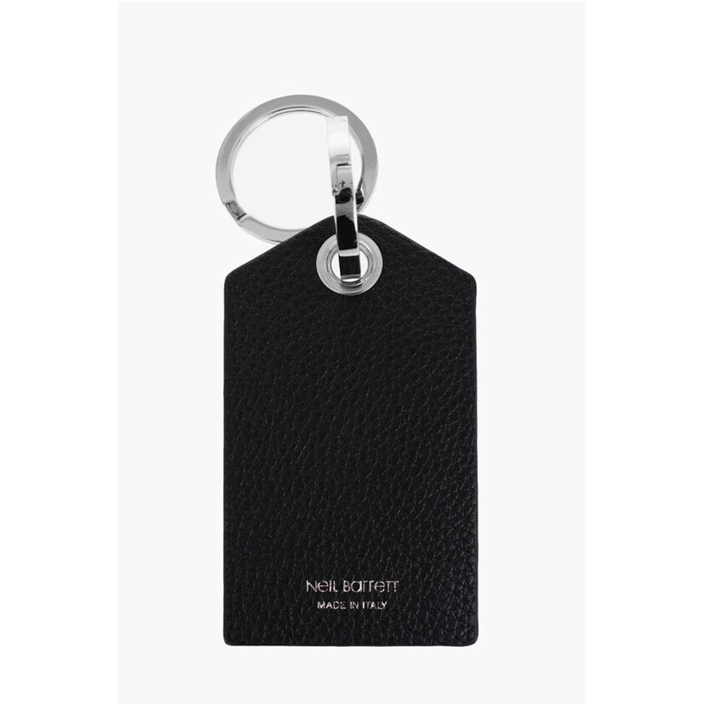 Neil Barrett Keyring with Textured Leather Pendant and Thunderbolt Detail