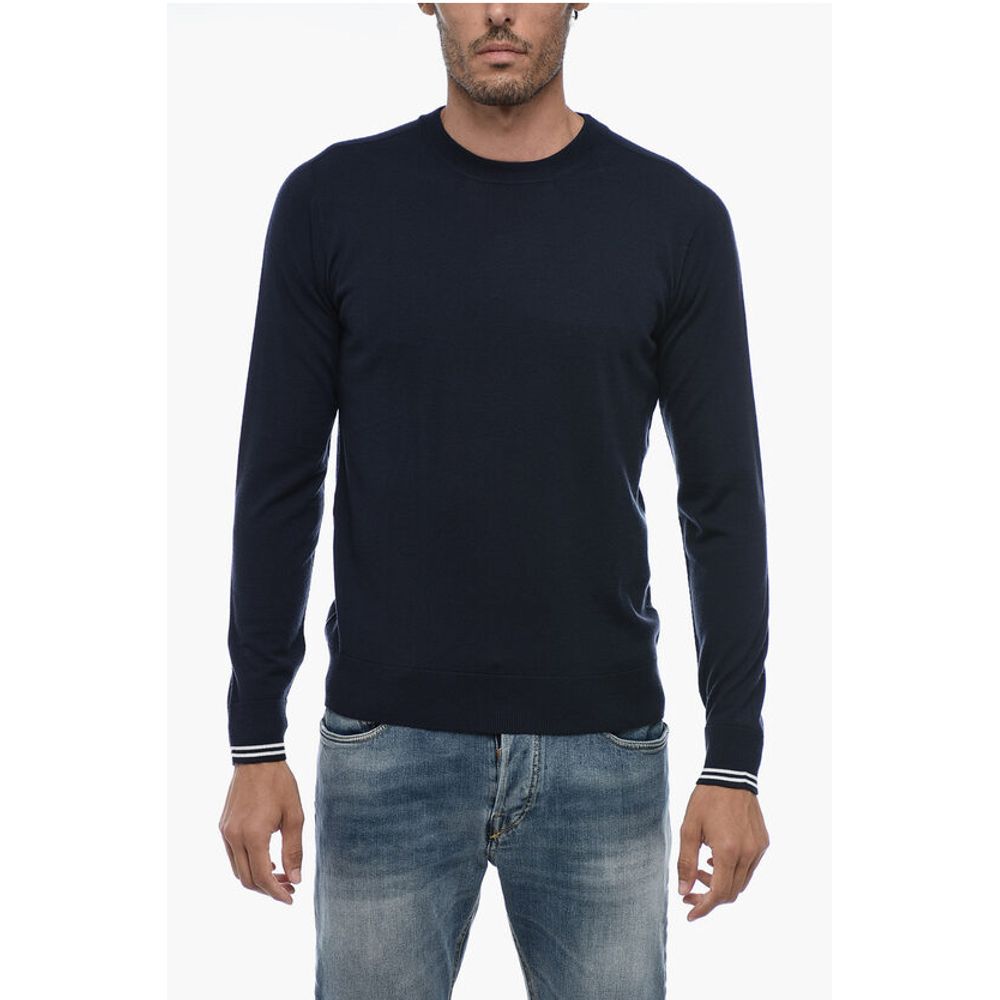Peserico Virgin Wool Sweater with Striped Cuffs