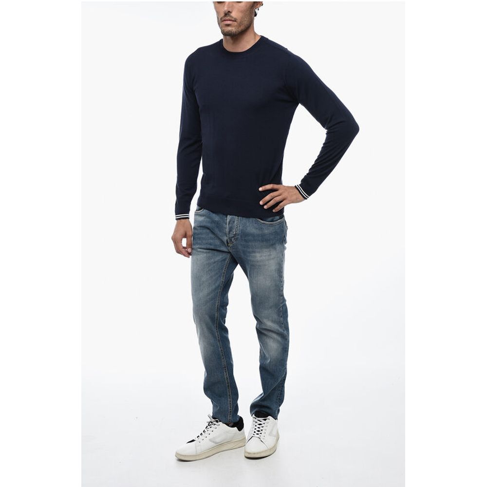 Peserico Virgin Wool Sweater with Striped Cuffs