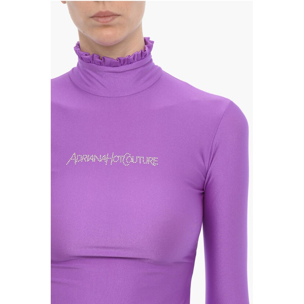 Adriana Hot Couture Turtleneck Top with Rhinestone Logo