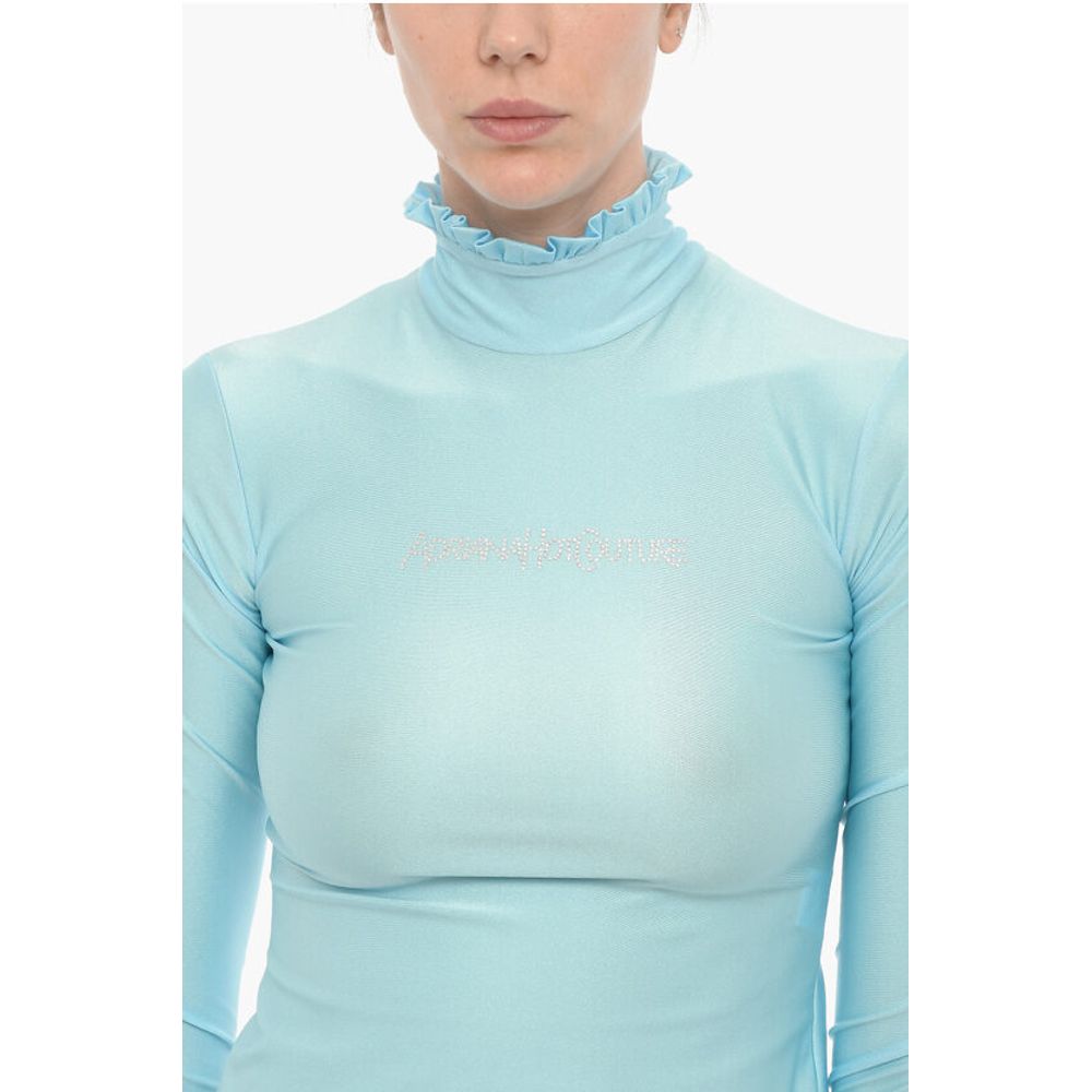 Adriana Hot Couture Turtleneck Top with Rhinestone Logo