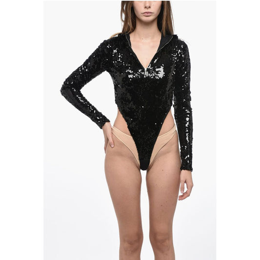 Adriana Hot Couture Sequined Bodysuit with Hood