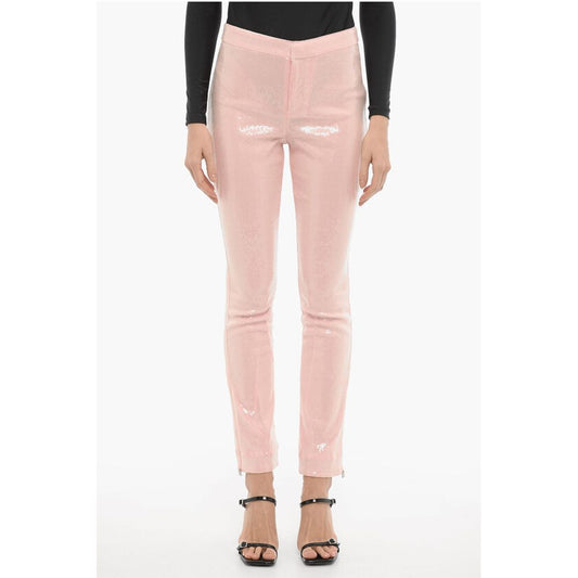 Rotate Sequined Bootcut Pants with Ankle Zip