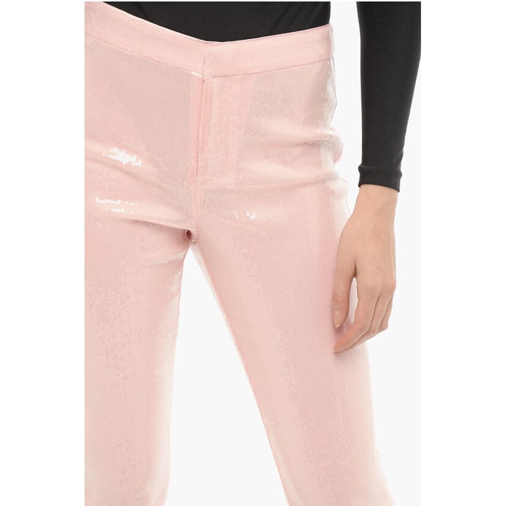 Rotate Sequined Bootcut Pants with Ankle Zip