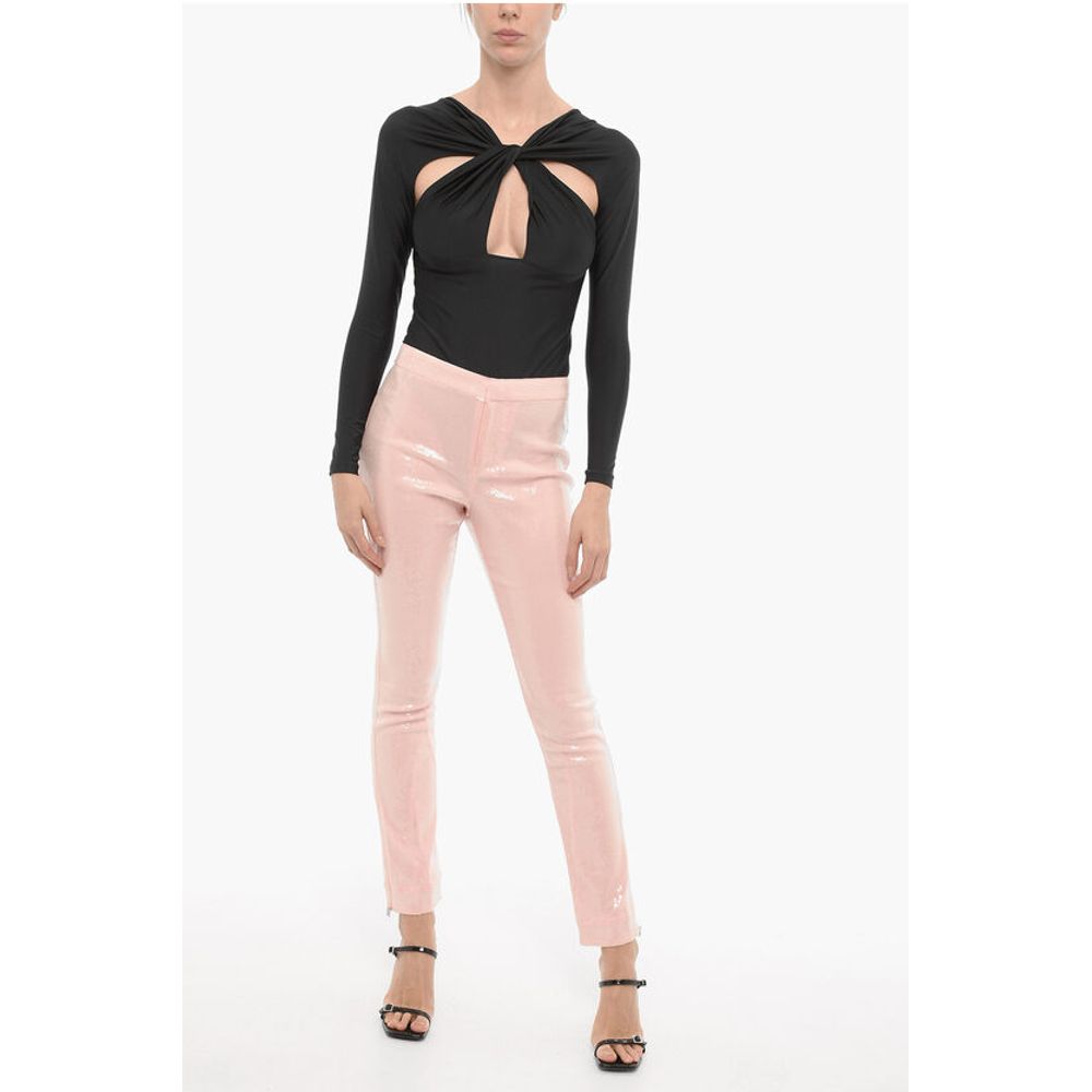 Rotate Sequined Bootcut Pants with Ankle Zip