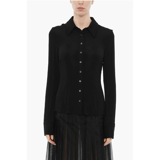 Louisa Ballou Solid Color Shirt with Logo Buttons