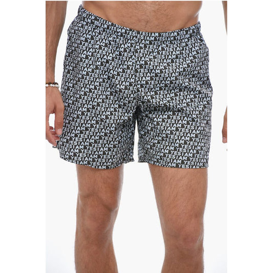 Yes I Am Allover Logo Print Boxer Swimsuit