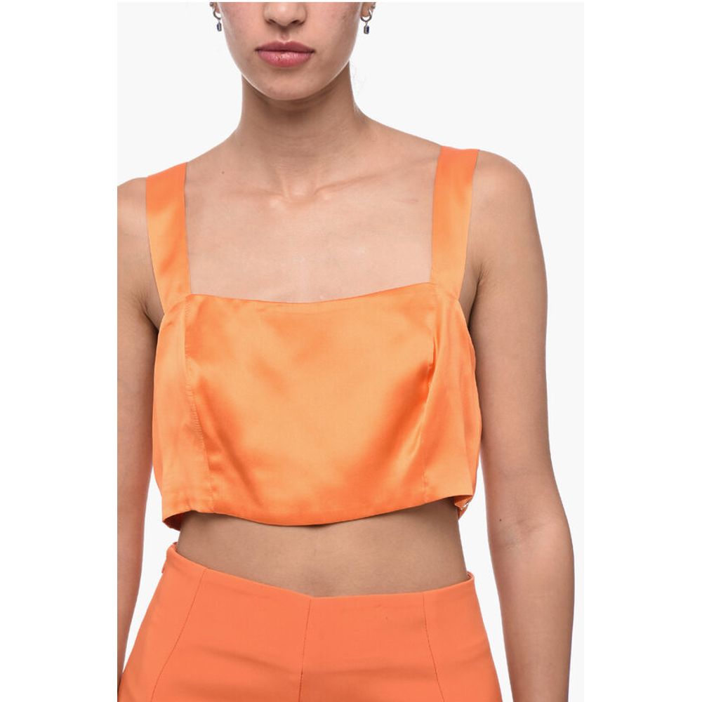 WOERA Side Zipped Silk Crop Top