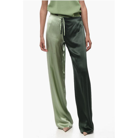 WOERA Two Tone Silk Palazzo Pants with Drawstring
