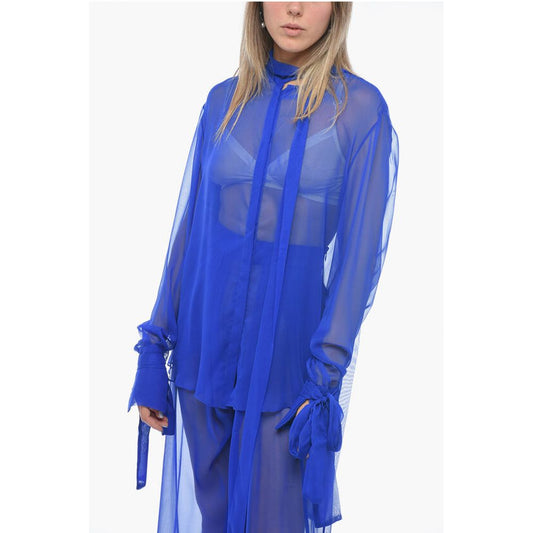LaQuan Smith Silk Chiffon Tie Neck Shirt with Knotted Cuffs