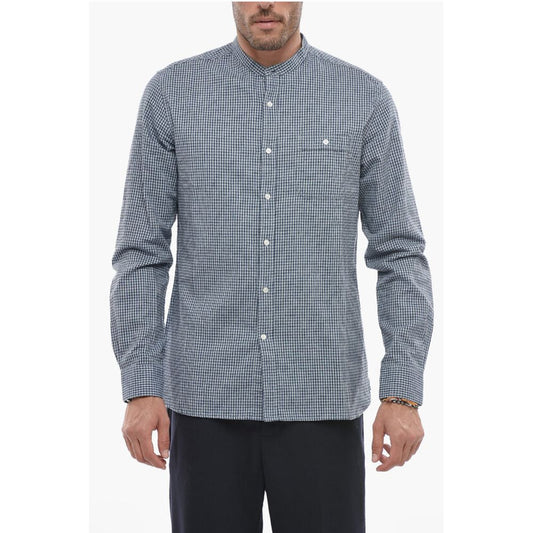 Woolrich Cotton and Linen Mandarin Shirt with Breast Pocket