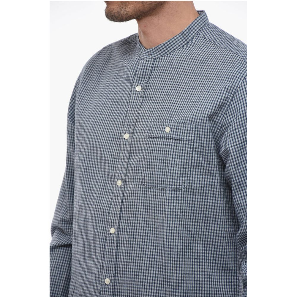 Woolrich Cotton and Linen Mandarin Shirt with Breast Pocket