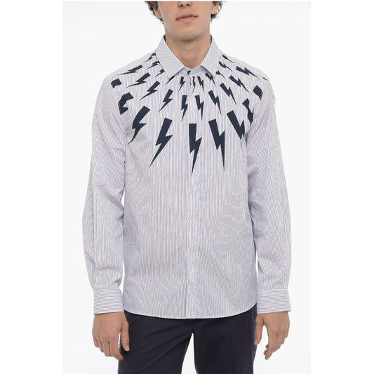 Neil Barrett Awning Striped Shirt with Thunderbolt Print