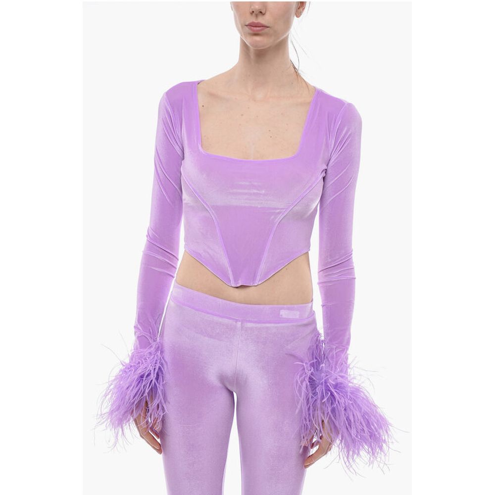 Adriana Hot Couture Bustier Chenille Bustier Top with Faux Feather on the Sleeve
