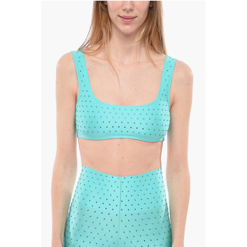The Andamane Solid Color HOLLYWOOD Crop Top with Rhinestone Embellishment