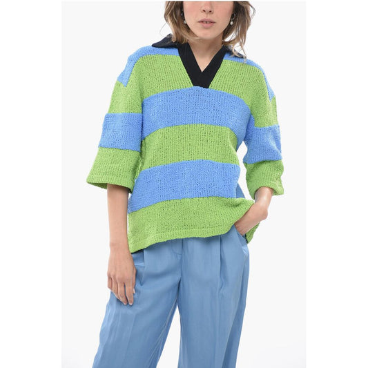 SUNNEI Two-Tone Crochet Sweater with Polo Neck
