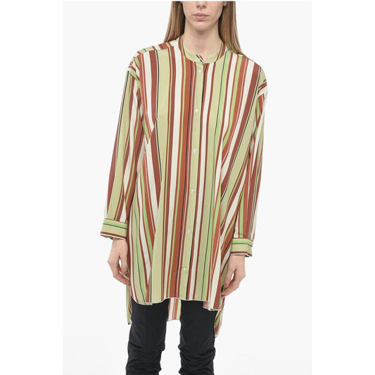 Mr. Mrs. Shirt Bayadere Patterned Silk Blend Shirt with Mandarin Collar
