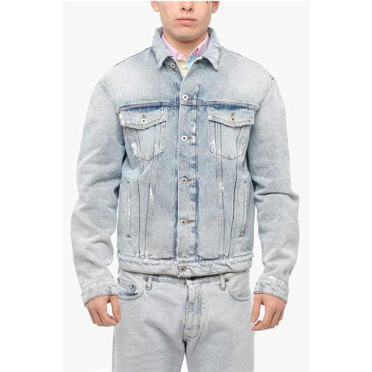 Heron Preston Distressed Denim Jacket with Logo Patch