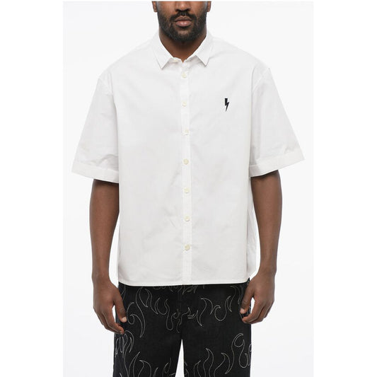 Neil Barrett Loose Fit Poplin Cotton Shirt with Shorts Sleeves
