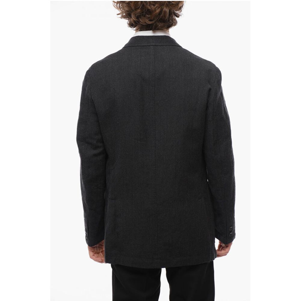 J.Press Wool and Flax Side Vents Peak Lapel Double-Breasted Blazer