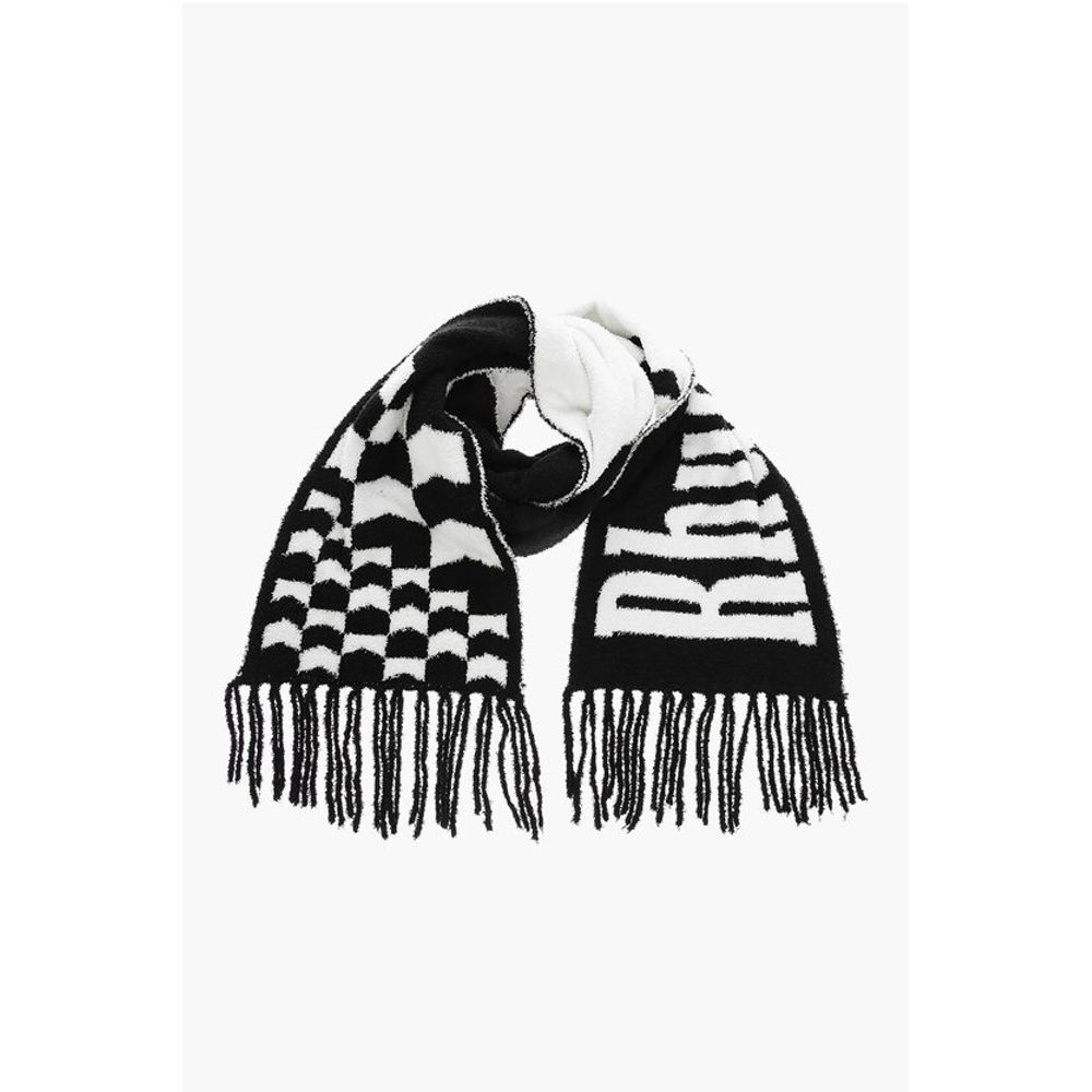 Rhude Two-Tone Fuzzy Scarf with Maxi Logo and Fringes