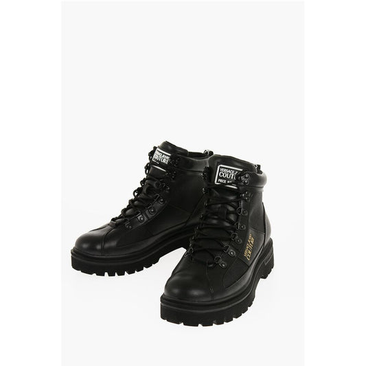 Versace JEANS COUTURE Leather and Fabric SYRIUS Combat Boots with Co