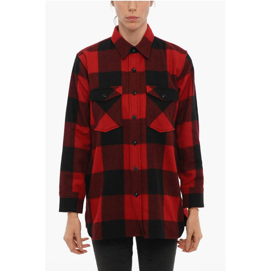Woolrich Buffalo Checked Wool Blend Overshirt with Double Breast Pock