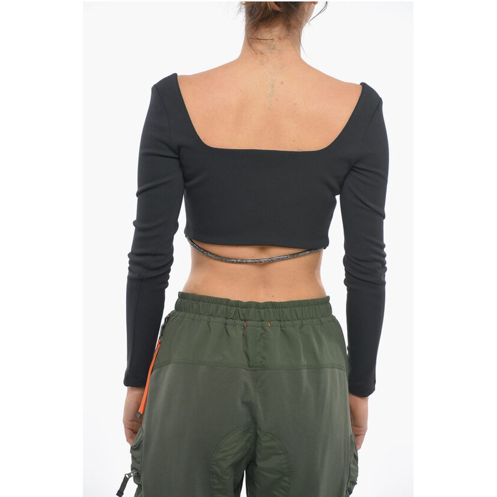 Anouki Solid Color Square Neck Crop Top with Removable Glittery Str