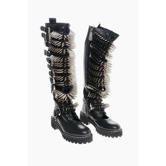 Philipp Plein Leather Lace-up Boots with All-Over Studs 4.5cm