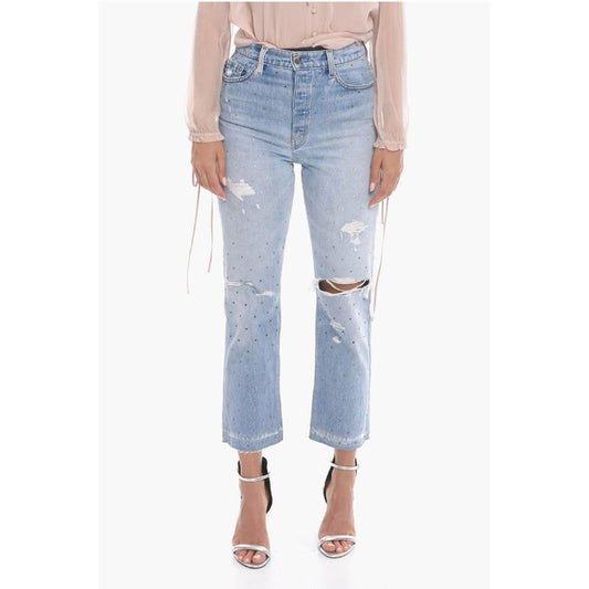 Amiri Cropped Fit Distressed Denims with Crystals 20cm