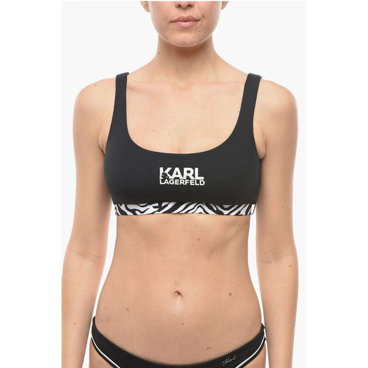 Karl Lagerfeld Plunge Bikini Top With Cut Out and Animal Detail