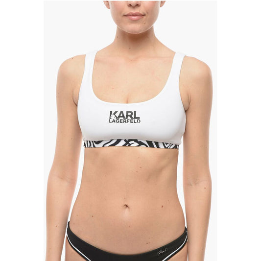 Karl Lagerfeld Plunge Bikini Top With Cut Out and Animal Detail