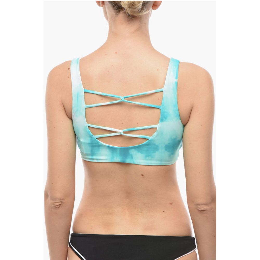 Karl Lagerfeld Tie Dye Effect Plunge Bkini Top with Cut Out Details on the