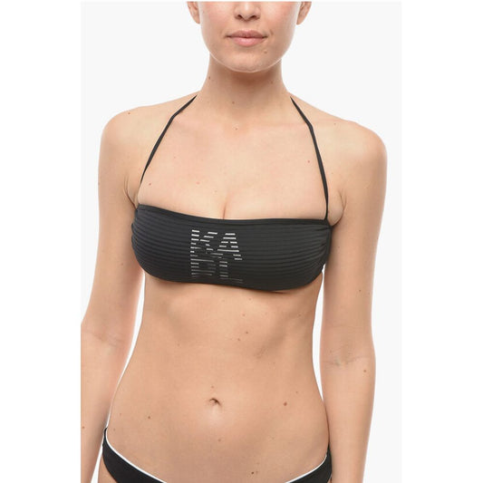 Karl Lagerfeld Solid Color Bandeau Bikini Top with Tone On Tone Striped Det