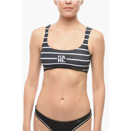 Karl Lagerfeld Awning Striped Two-Tone Plunge Bikini Top