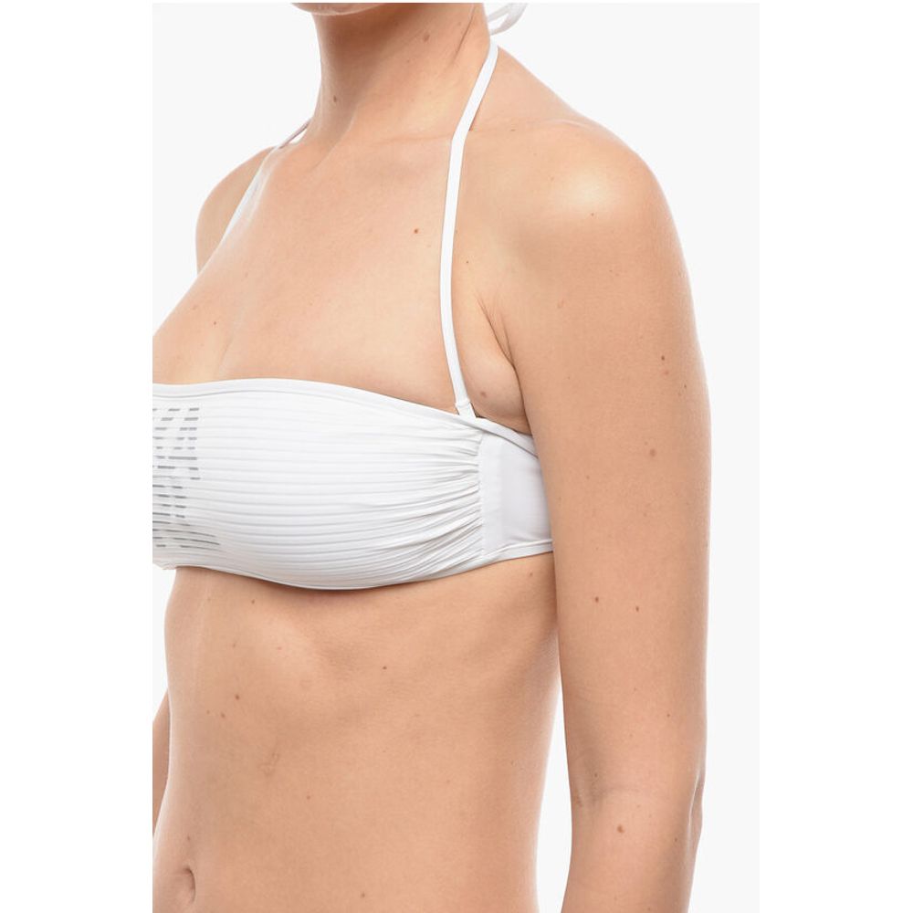 Karl Lagerfeld Solid Color Bandeau Bikini Top with Printed Contrasting Logo
