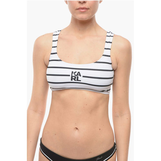 Karl Lagerfeld Awning Striped Two-Tone Plunge Bikini Top