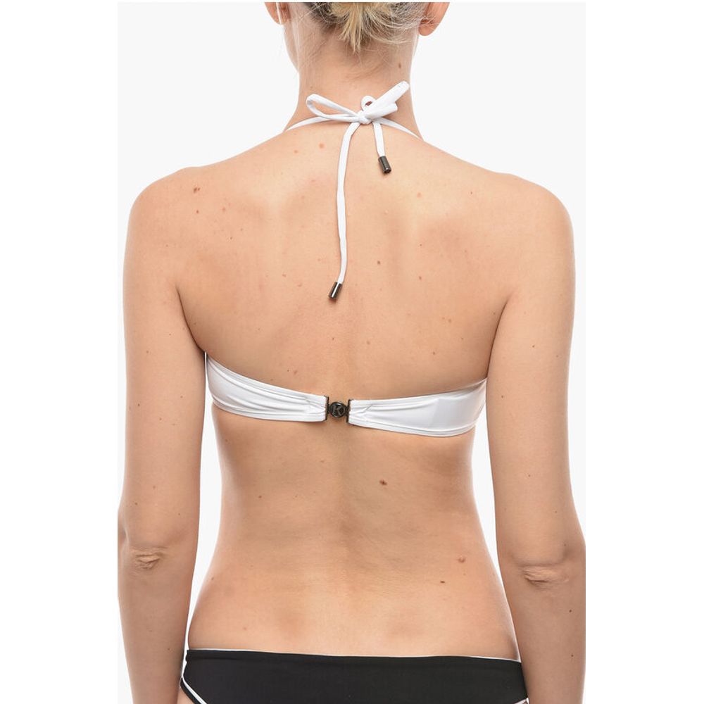 Karl Lagerfeld Solid Color Bandeau Bikini Top with Printed Contrasting Logo