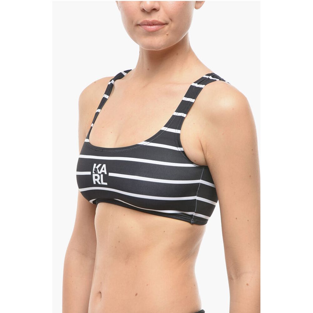 Karl Lagerfeld Awning Striped Two-Tone Plunge Bikini Top