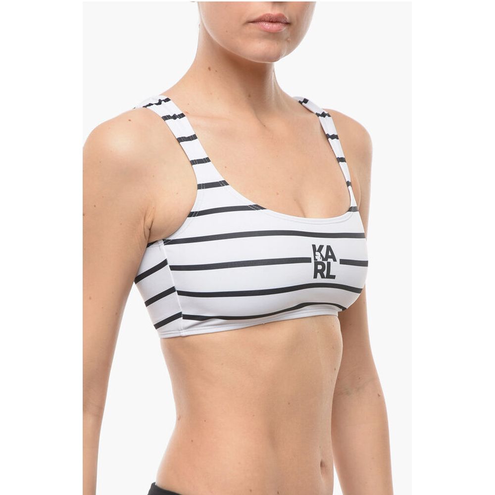 Karl Lagerfeld Awning Striped Two-Tone Plunge Bikini Top