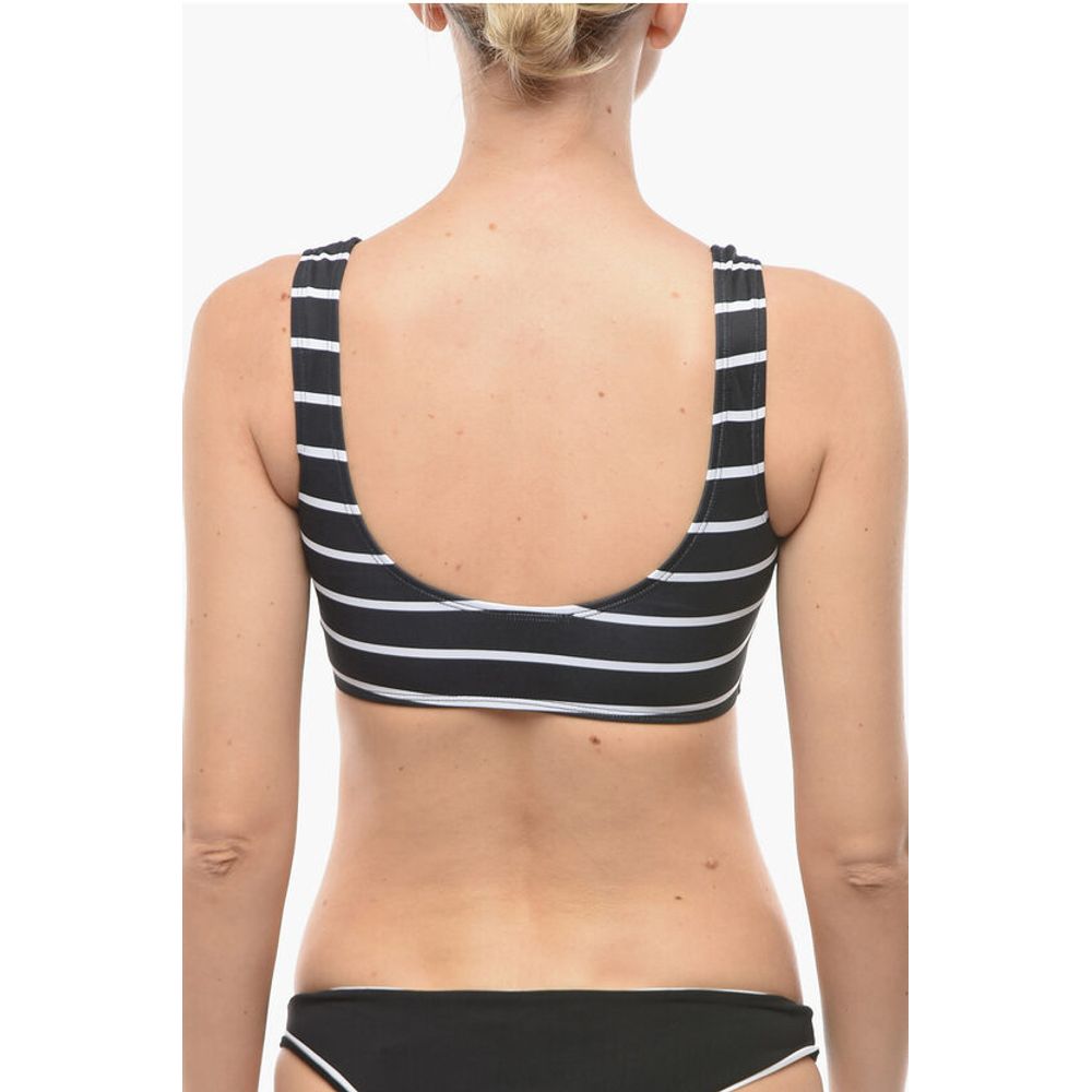 Karl Lagerfeld Awning Striped Two-Tone Plunge Bikini Top