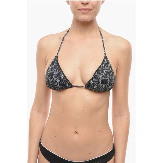 Karl Lagerfeld Triangle Bikini Top with All-Over Iconic Print
